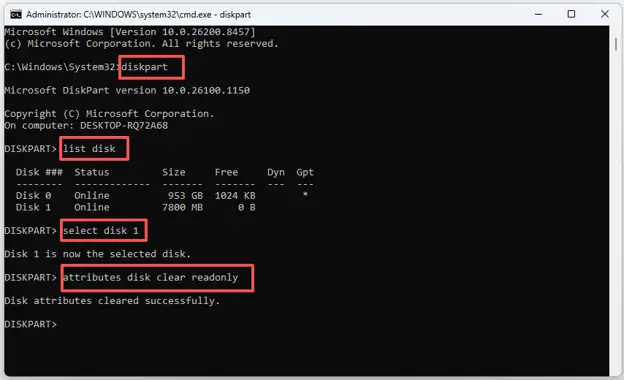 remove USB write protection using diskpart