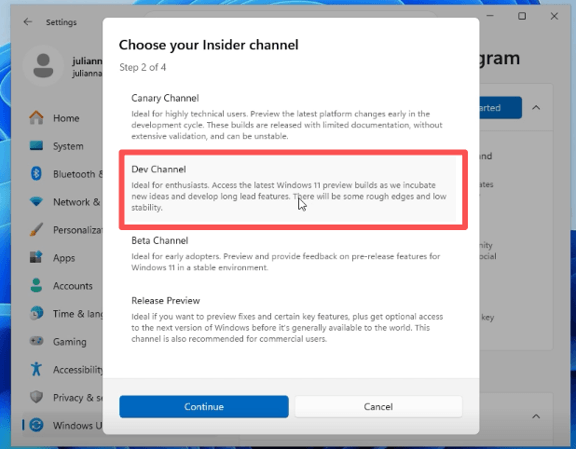 Select Dev Channel