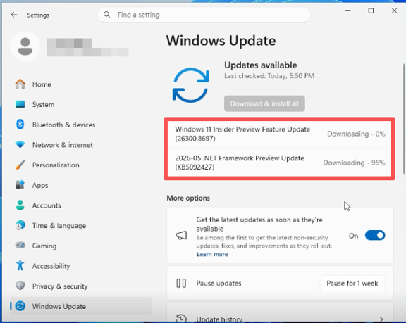 download and install Windows 26h2 update