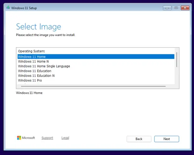 Select Windows 11 edition
