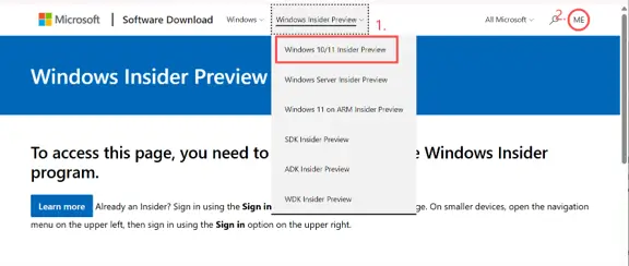 click Windows 10/11 Insider Preview