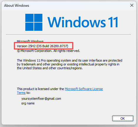 check windows version using winver
