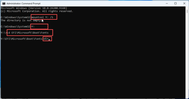 delete unnecessary font files in EFI partition using Mountvol