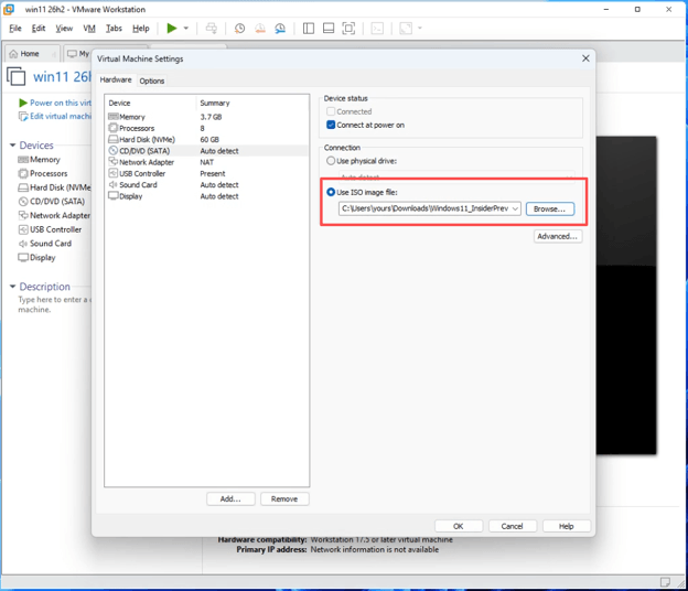 select Use ISO image file