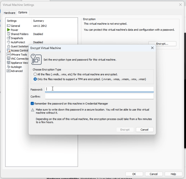 Encrypt virtual machine for Windows 11