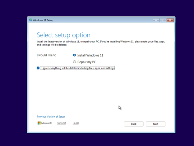 Select the unallocated space to install Windows 11