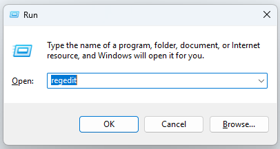 type regedit in the run box