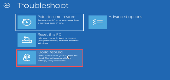 select Cloud Rebuild in WinRE