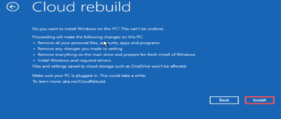 Review the warning about data loss in Cloud Rebuild